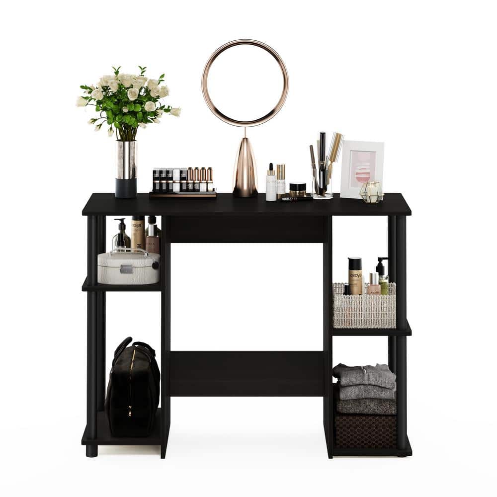 Espresso Compact Wood Computer Desk with Storage Shelves
