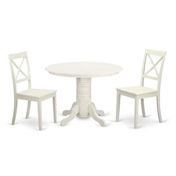 East West Furniture 3-Piece Buttermilk and Cherry Solid Wood Top - Dining Room Set - Seats 4