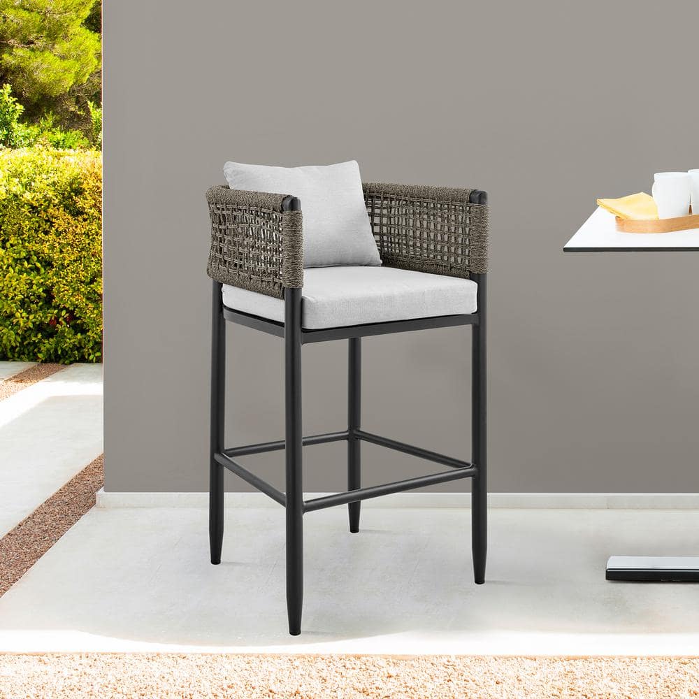 Alegria Bar Height Aluminum Outdoor Bar Stool with Gray Cushions