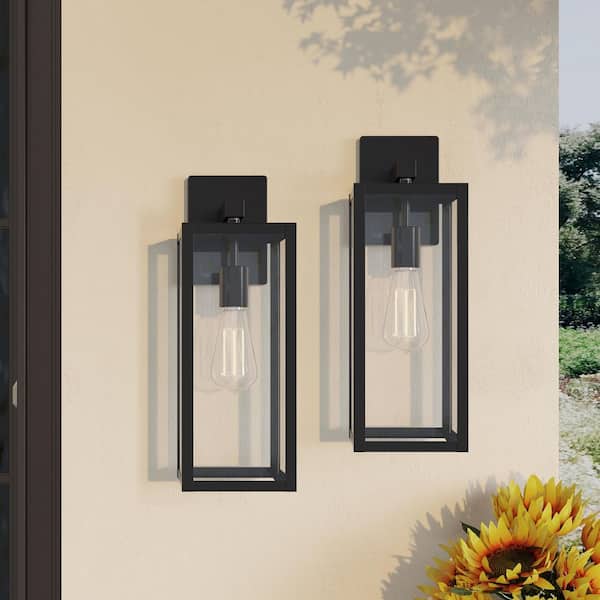 Martin 13 in. 1-Light Matte Black Outdoor Hardwired Wall Lantern Sconces with No Bulbs Included (4-Pack)