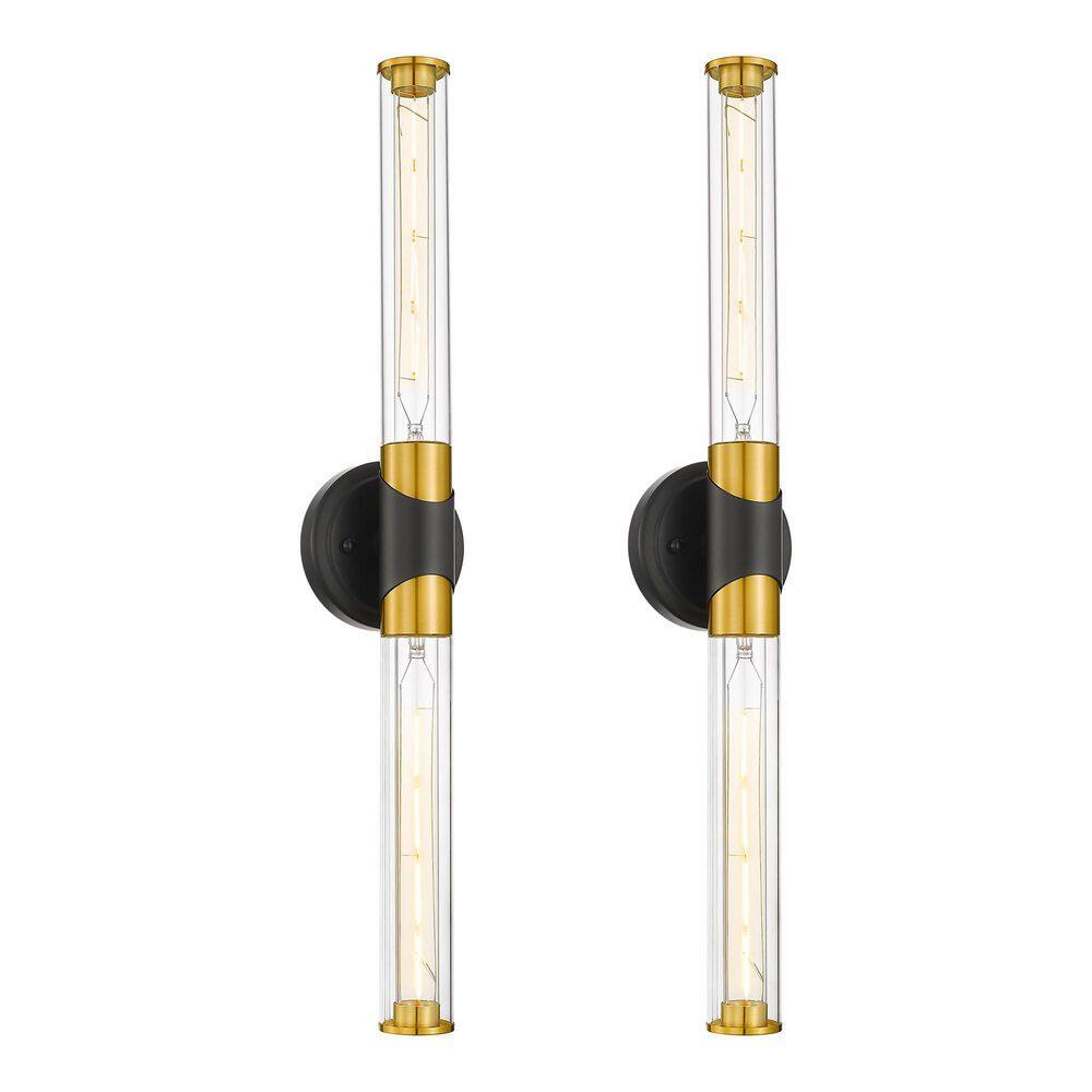 Modern 27 in. 2 Light Black and Gold Vanity Light with Glass Shade 2PK price history on PriceWatchPro