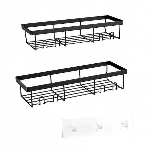 Shower Caddy Shelf Organizer Rack with Self Adhesive for Home Wall Organization, Storage Decor, Rv, Black (2-Pack)