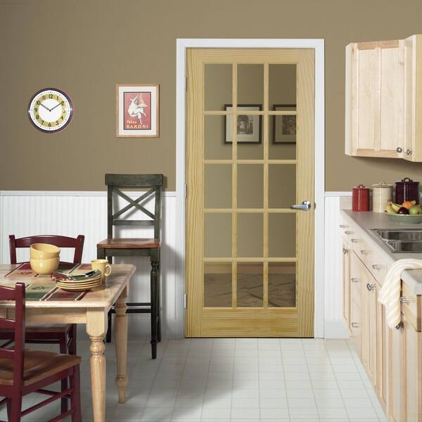MMI DOOR 30 in. x 80 in. Right Hand Unfinished Pine Glass 15-Lite