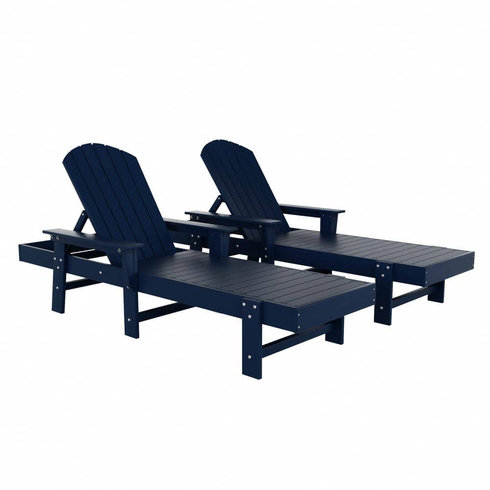 Altura 2-Piece Fade Resistant Classic Adirondack Poly Reclining Outdoor Chaise Lounge Chair with Arms in Navy Blue price history on PriceWatchPro