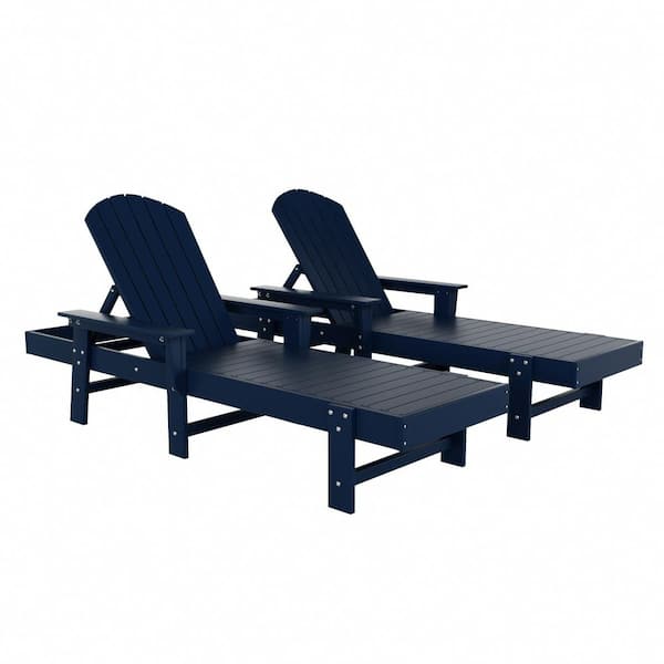 WESTIN OUTDOOR Altura 2-Piece Fade Resistant Classic Adirondack Poly Reclining Outdoor Chaise Lounge Chair with Arms in Navy Blue