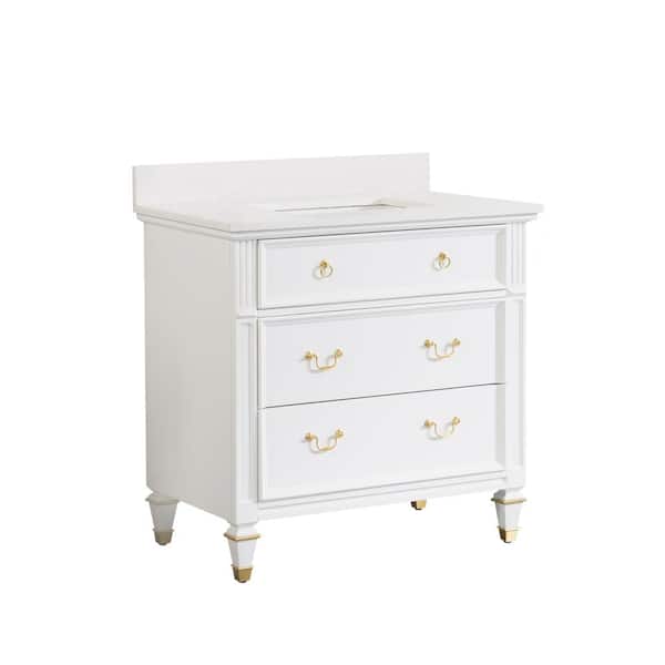 WELLFOR Allen 36 in. W x 22 in. D x 35 in. H Bath Vanity in White with Carrara White Vanity Top with Single White Basin