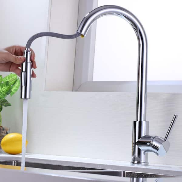 Stainless Steel Single-Handle Pull Down Sprayer Kitchen Faucet in Chrome