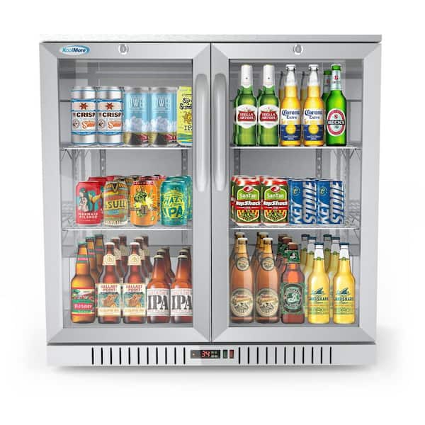 Koolmore 35 in. W 7.4 cu. ft. 2-Glass Door Counter Height Back Bar Cooler Refrigerator with LED Lighting in Black