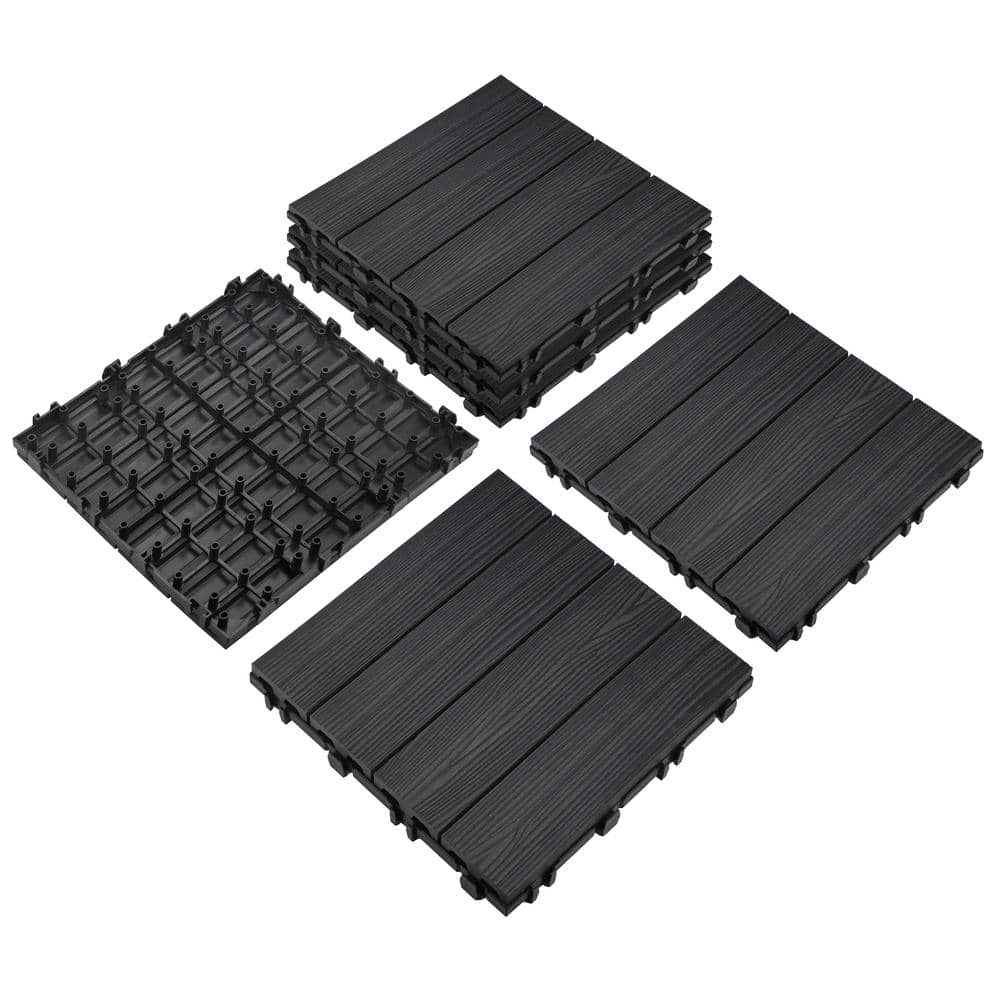 Square 1 ft. x 1 ft. Wood-Plastic Composite Deck Tiles in Modern Ebony (6-P