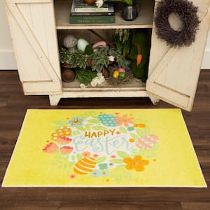 Easter Wreath Multi 3 ft. x 4 ft. Yellow Theme Area Rug