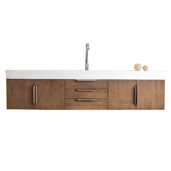 James Martin Vanities Mercer Island 72.5 in. W 19 in. D x 18.3 in. H Single Bath Vanity in Latte Oak with Solid Surface Top in Glossy White