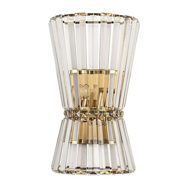 Orillia 10.04 in. 2-Light Brass Crystal Wall Sconce Modern Bathroom Vanity Light
