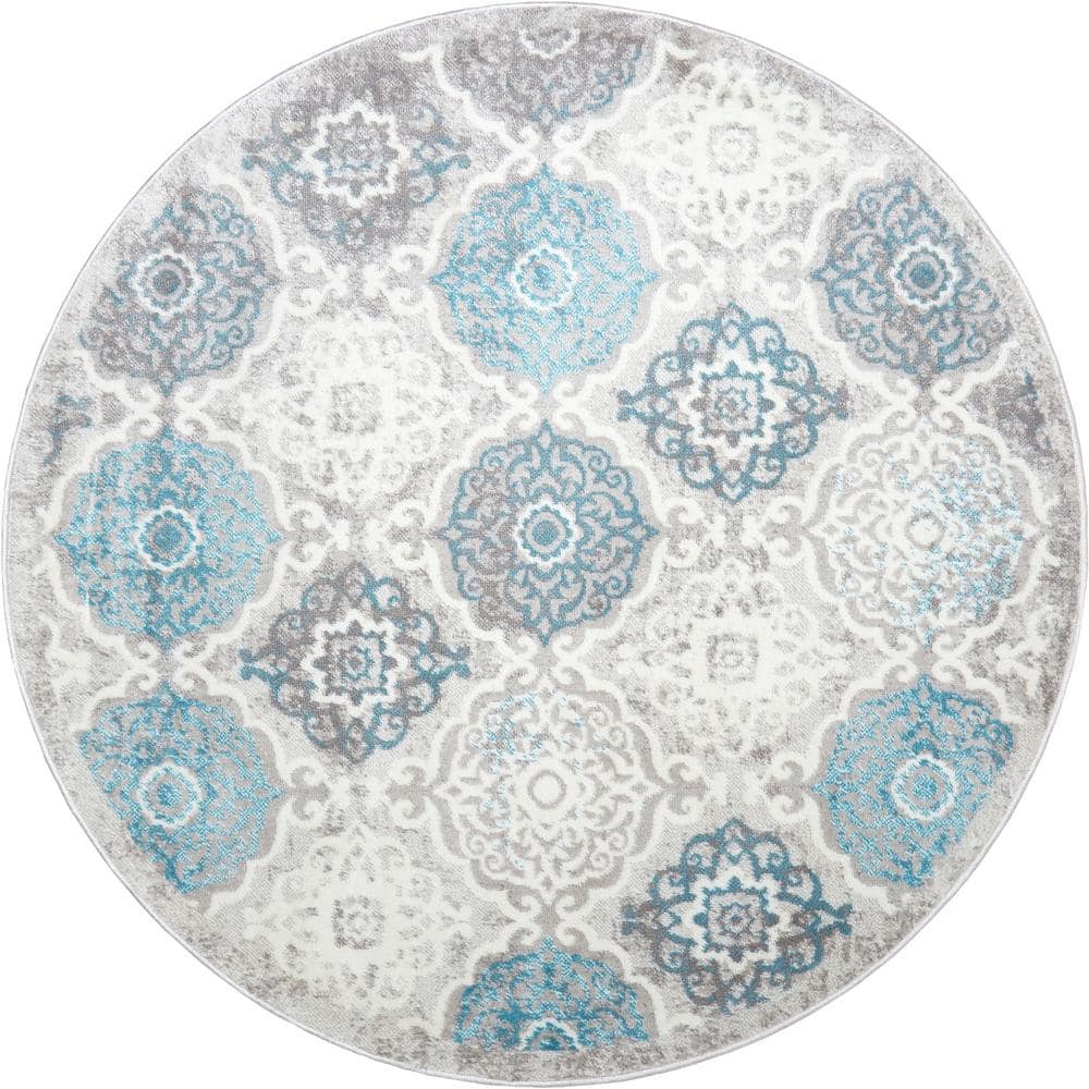 Boho Grey/Blue 8 ft. Round Indoor Area Rug price history on PriceWatchPro