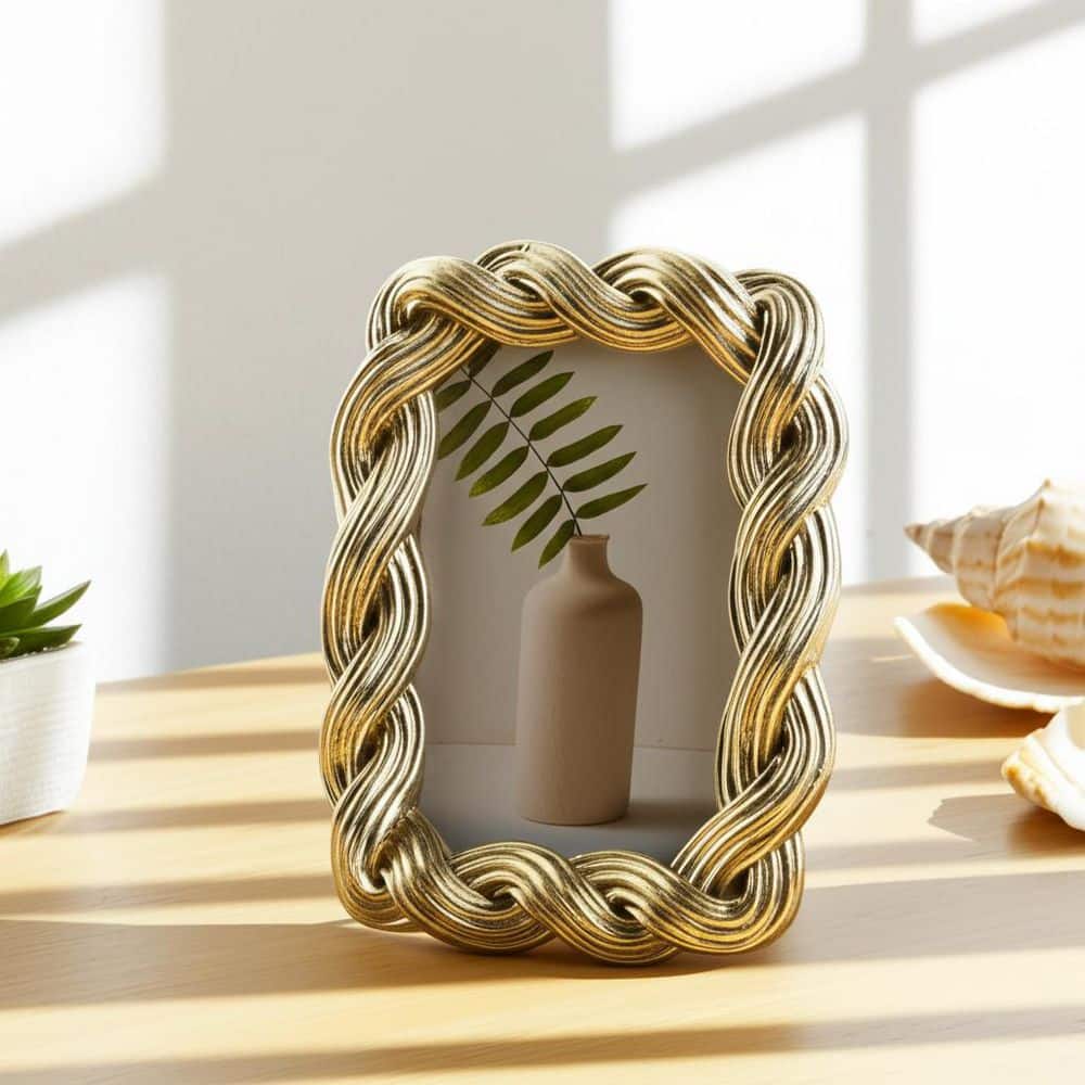 Liv & Skye 4 in. x 6 in. Gold Resin Twisted Rope Photo Frame with ...