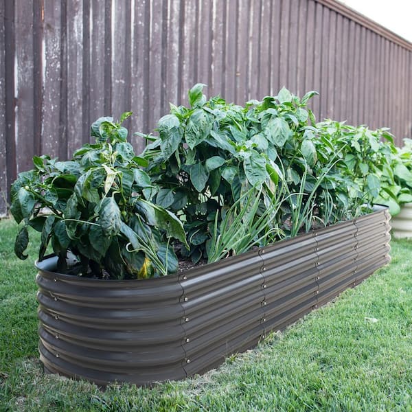 VEIKOUS 17 in. H Galvanized Garden Bed 9-in-1 Large Planter Box Outdoor in Dark Gray