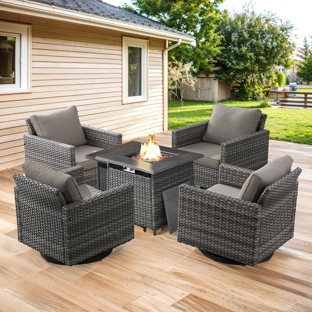 Valenta Gray 5-Piece Outdoor Deep Seating Set Wicker Patio Conversation Swivel Rocker Chair Set with Gray Cushion price history on PriceWatchPro