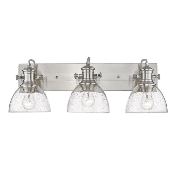 Golden Lighting Hines 3-Light Pewter with Seeded Glass Bath Vanity Light