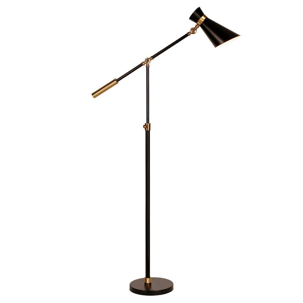 Adjustable Black and Brass Industrial Floor Lamp
