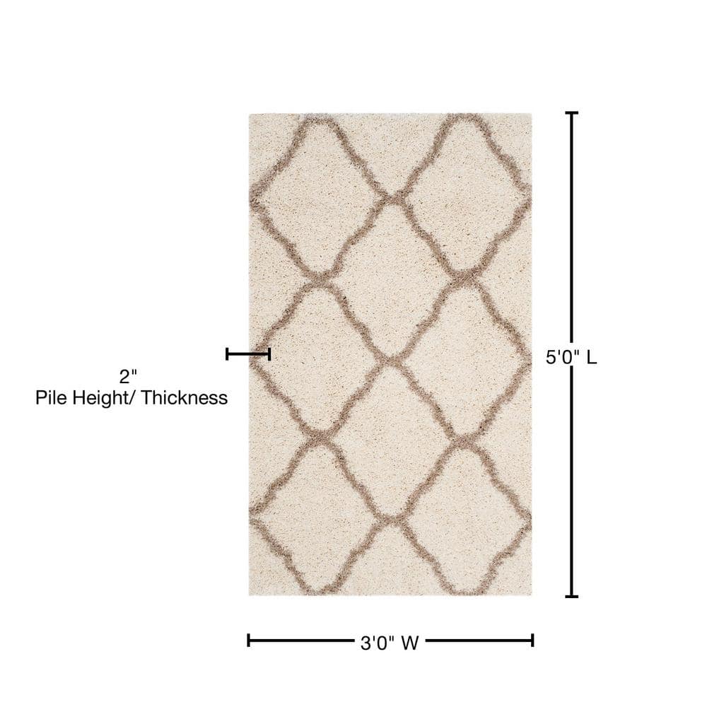 Hudson 3' x 5' Ivory/Beige Geometric Shag Synthetic Rug