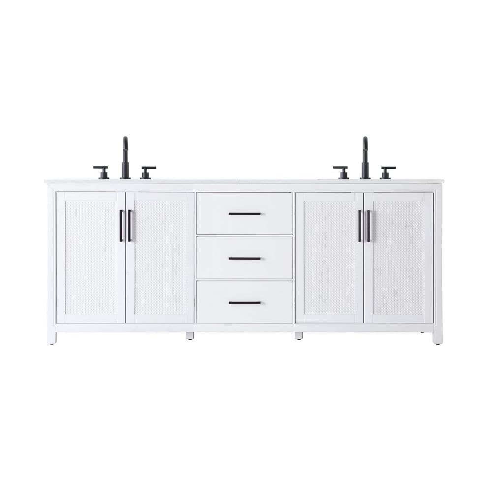 84 in. Double Sink White Bath Vanity with White Engineered Marble Top price history on PriceWatchPro