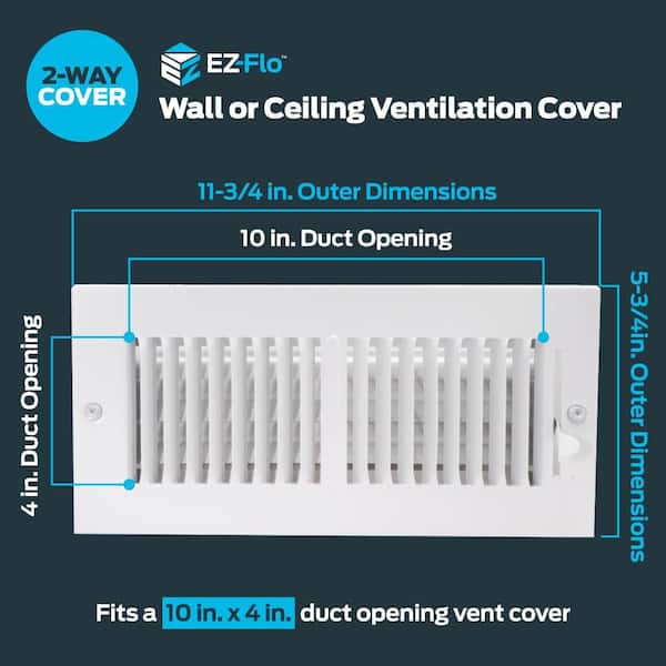 10 in. x 4 in. 2-Way Steel Wall/Ceiling Register, White