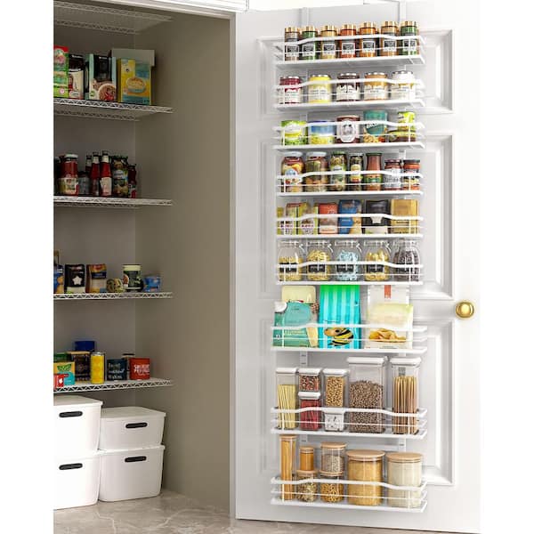 White 9-Tier Over the Door Pantry Organizer, Pantry Organization and Storage, Metal Hanging Spice Rack Shelves Door