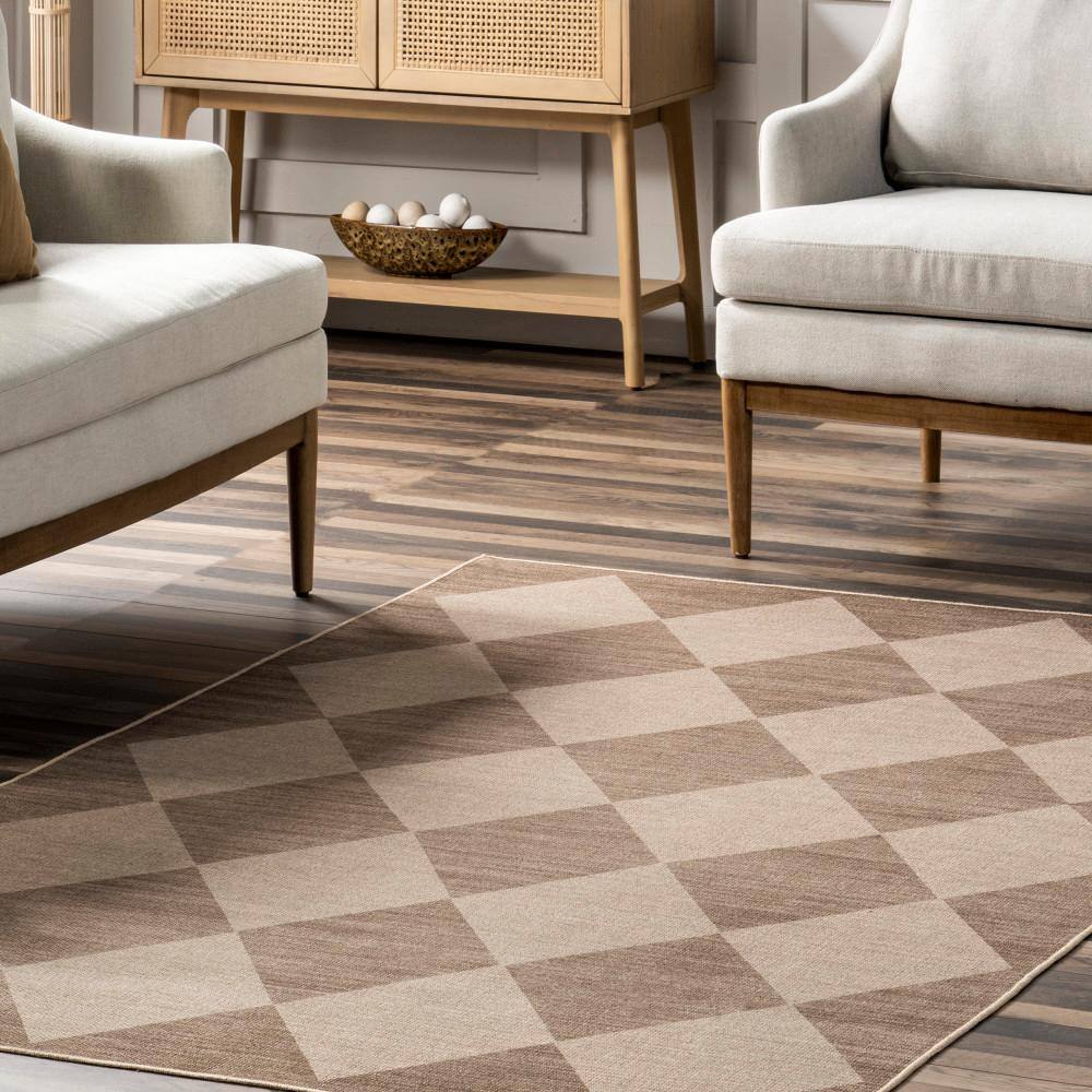 Natural Brown Faux Jute 4' x 6' Machine Washable Area Rug