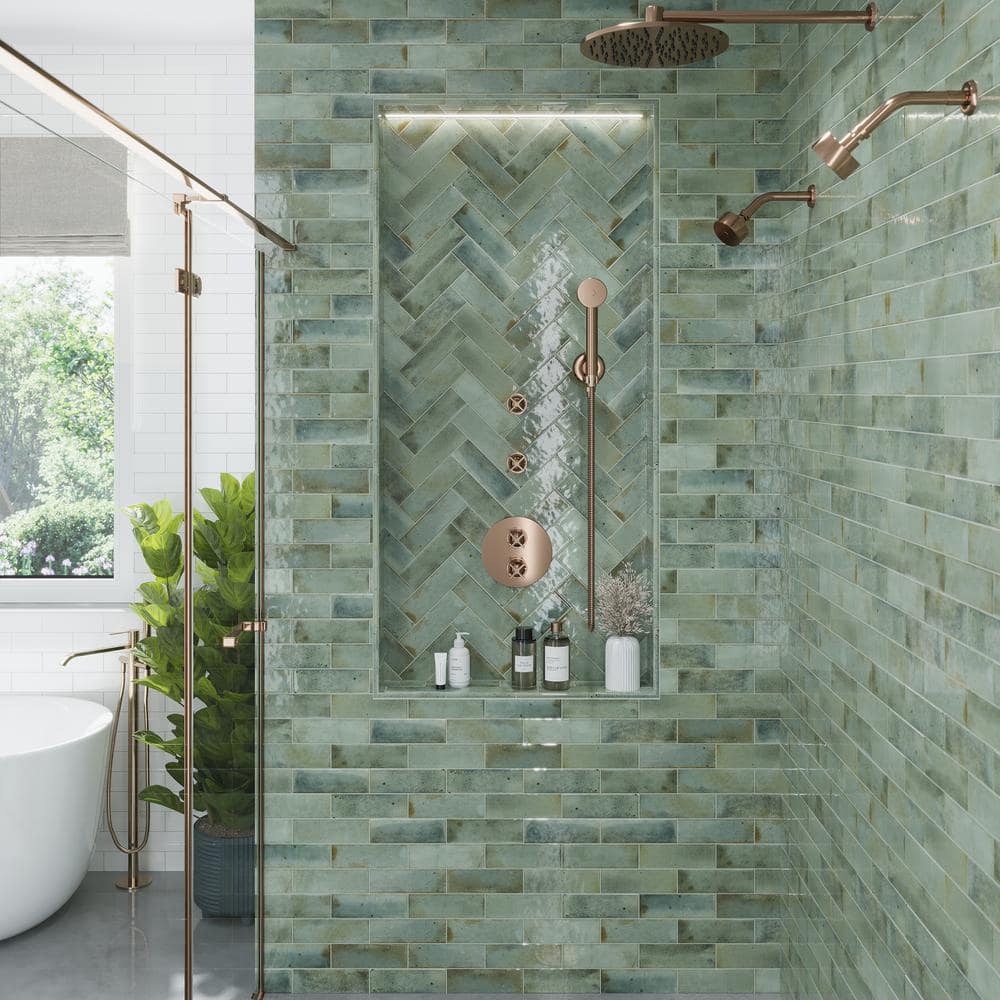 Antiek Glossy Green Ceramic Subway Wall and Floor Tile