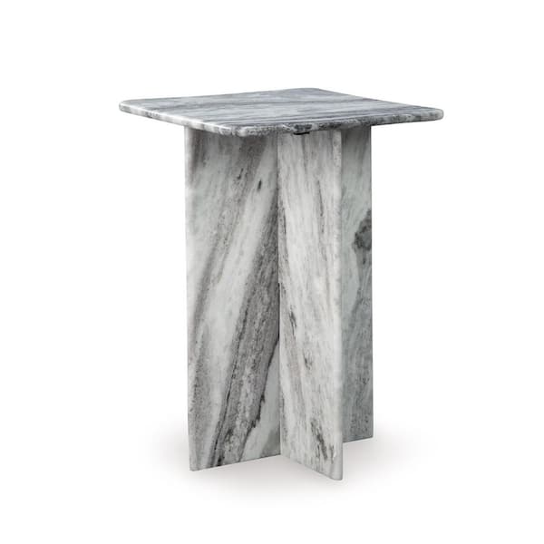 Signature DESIGN BY ASHLEY Keithwell 14 in. Gray Square Marble End Table with Pedestal Base