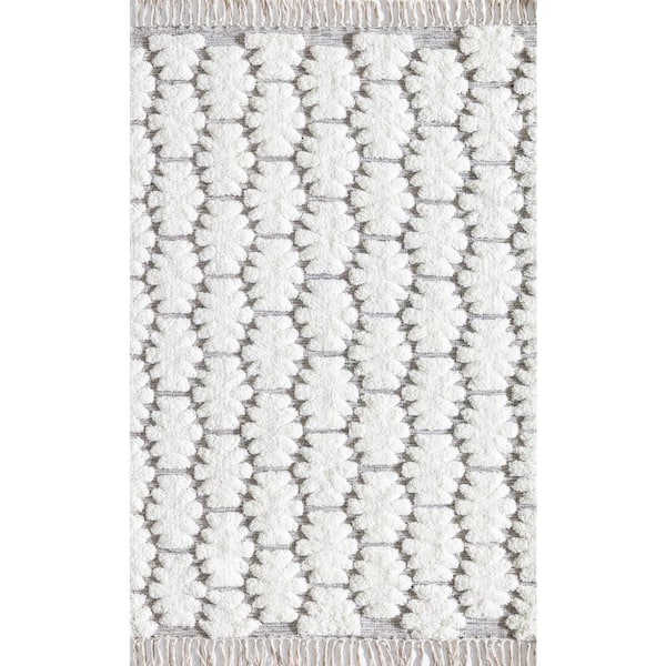 Rugs America Ivory Astra Textured Bohemian White 5 ft. x 7 ft. Area Rug
