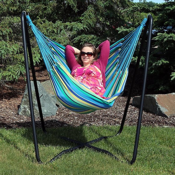 Sunnydaze Decor Hanging Hammock Chair Swing with Space-Saving Stand - Ocean Breeze