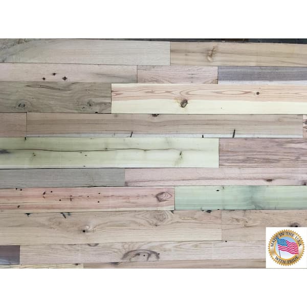 BARNLINE VINTAGE LUMBER CO RECLAIMED INTHE U.S.A. 1/4 in. x Varying Width x  4 ft. Kiln Dried Multi-Color Weathered Barn Wood Guts Wall Planks (10 sq. ft.  Per Pack) 510687