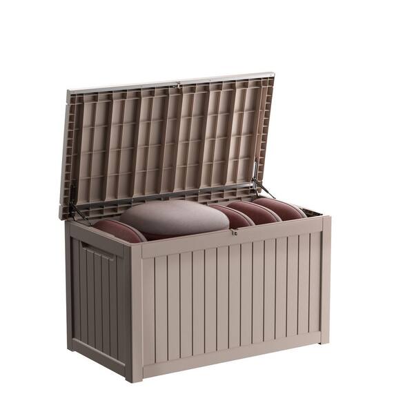 Clihome 58 in. W x 32 in. D x 34 in. H Brown Deck Box 230 Gal. Indoor/Outdoor Storage Cabinet with Padlock and Hydraulic Rod