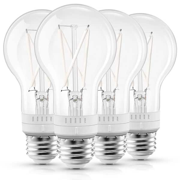LUXRITE 60-Watt Equivalent A19 LED Light Bulb 5CCT 2700K-5000K 7W 800 Lumens White Filament Dimmable E26 Base UL Listed 4-Pack