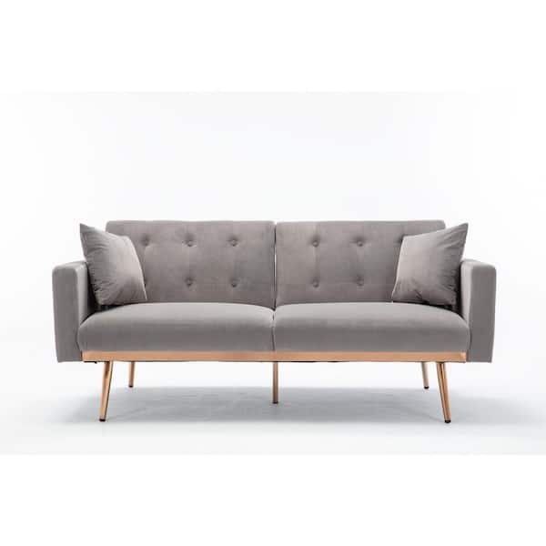 maocao hoom 63.7 in. Gray Velvet Upholstered Convertible Folding 2-Seater Loveseat