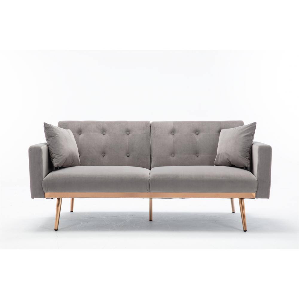 STICKON 63 in. W Gray 2-Seat Square Arm Rose Gold Feet Velvet Straight Sofa  HYM-HD04280128 - The Home Depot