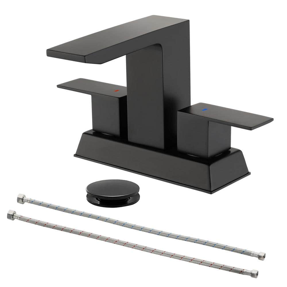 4 in. Centerset Double Handle Waterfall Bathroom Faucet with Drain 3 Hole Bathroom Sink Taps in Matte Black price history on PriceWatchPro