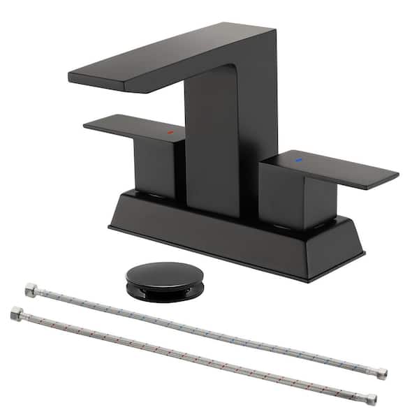 AIMADI 4 in. Centerset Double Handle Waterfall Bathroom Faucet with Drain 3 Hole Bathroom Sink Taps in Matte Black