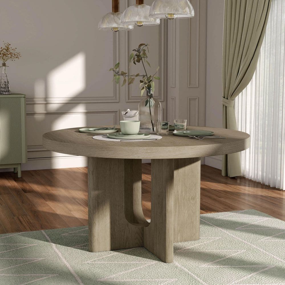 Hairin Modern White Oak Wood Top 54 in. Pedestal Round Dining Table (Seats 4) price history on PriceWatchPro