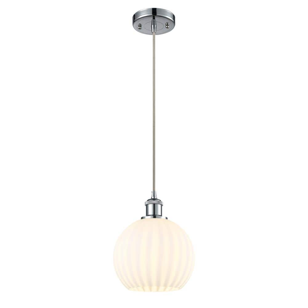 White Venetian 100-Watt 1-Light Polished Chrome Standard Mini Pendant Light with Painted Glass Shade, No Bulbs Included price history on PriceWatchPro
