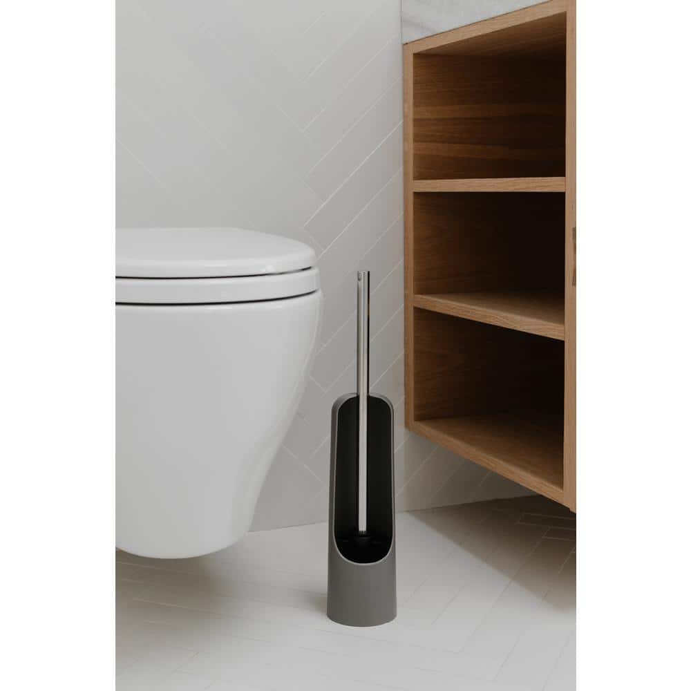 Gray Soft-Touch Plastic Toilet Brush Holder with Chrome Handle