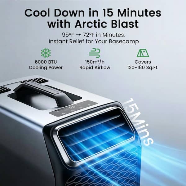 6,000 BTU Portable Air Conditioner Cools 175 sq. ft. with Dehumidifier and Remote Control in Black for Tent and RV
