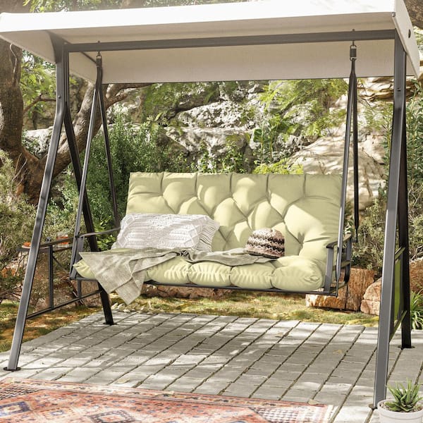 47 in. x 40 in. x 5 in. 2-Seater Contoured Replacement Outdoor Porch Swing Cushion with Backrest Bench Light Yellow