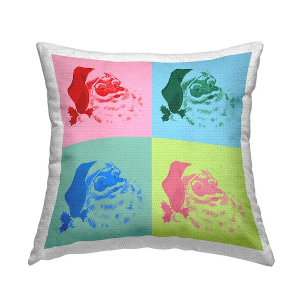 Stupell Industries Bold Pop Style Santa Faces Multi-Color Square Outdoor Throw Pillow