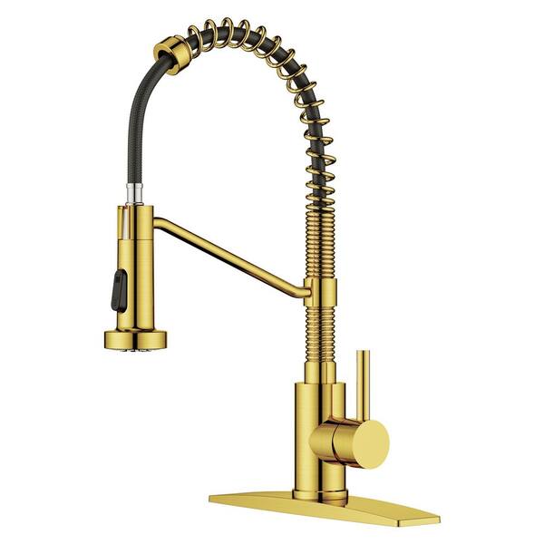 androme Single Handle Pull Down Sprayer Kitchen Faucet in Gold H0027G