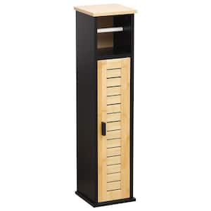 Cebu Free Standing 2 in 1 Toilet Paper Holder and Storage Unit Cabinet in Black and Bamboo