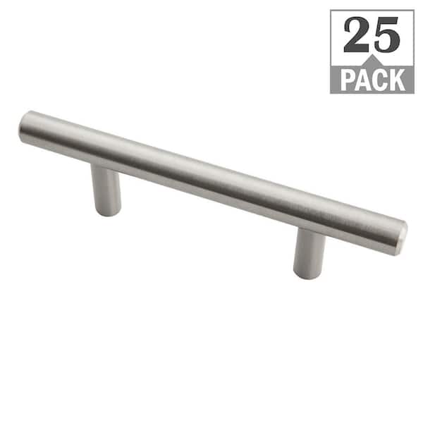 Everbilt 3 in. (76 mm) Satin Nickel Euro Bar Drawer Center-to-Center Pull (25-Pack)