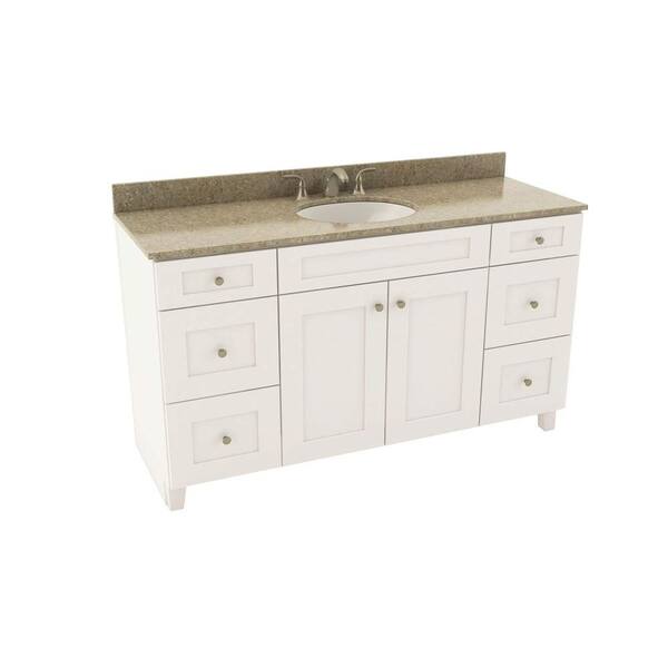 American Woodmark Reading 61 in. Vanity in Linen with Silestone Quartz Vanity Top in Quasar and Oval White Sink