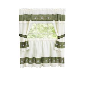 Berkshire Green Polyester Light Filtering Rod Pocket Embellished Cottage Curtain Set 58 in. W x 24 in. L