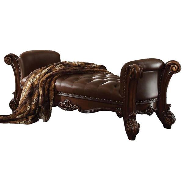 Benjara 28 in. H Cherry Brown Leatherette Button Tufted Bench with 